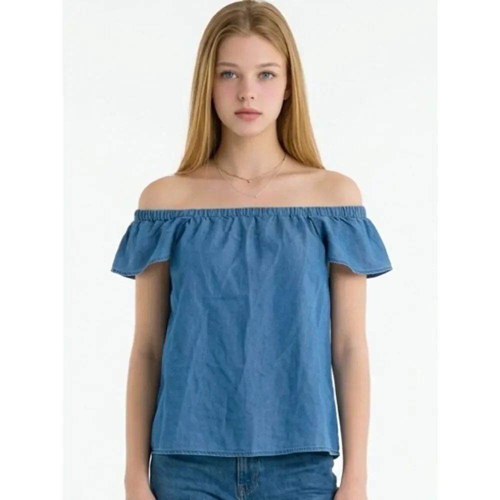 J. CREW | Short Sleeve Chambray Denim Style Top Women’s Size Small